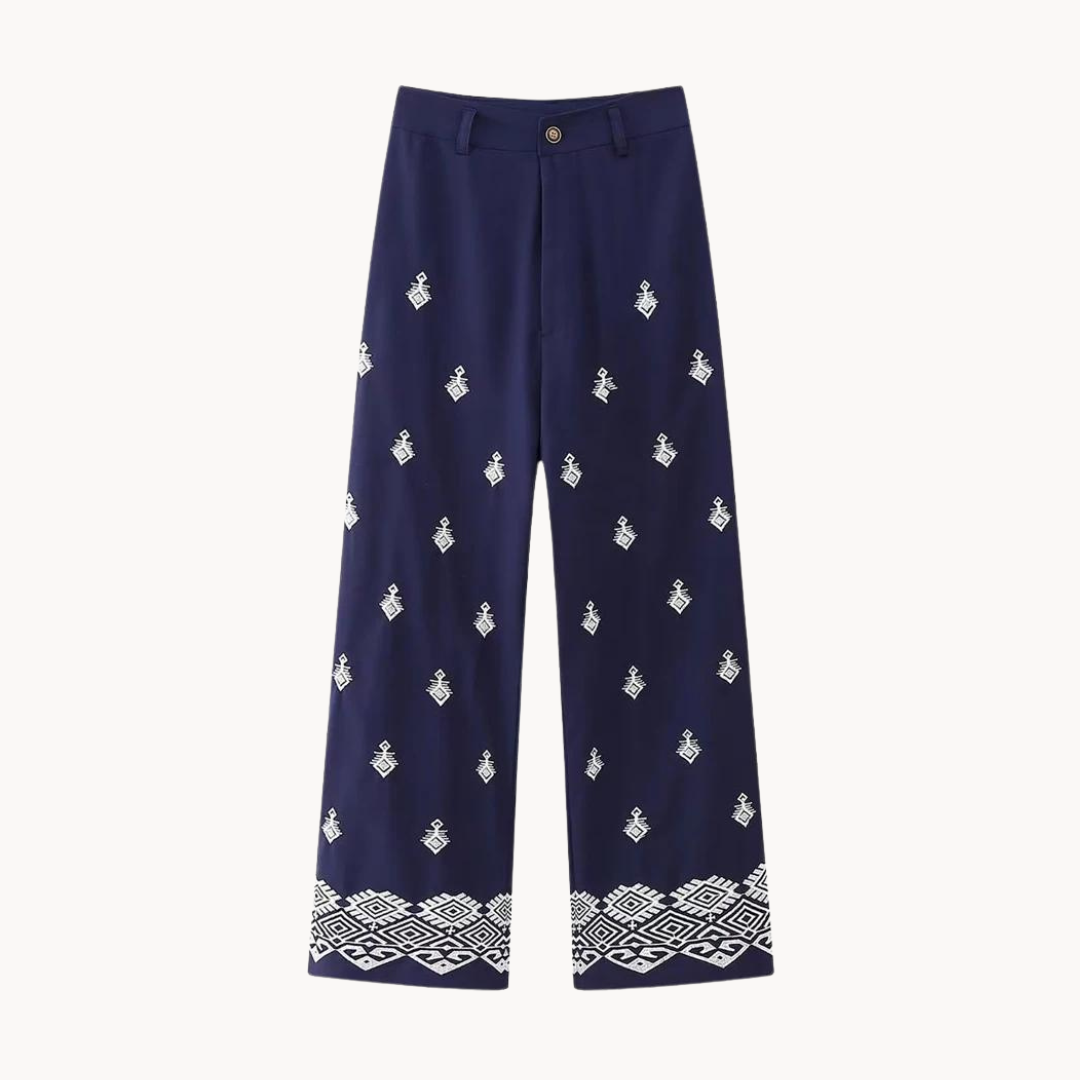 Isla Embroidered Wide Leg Trouser